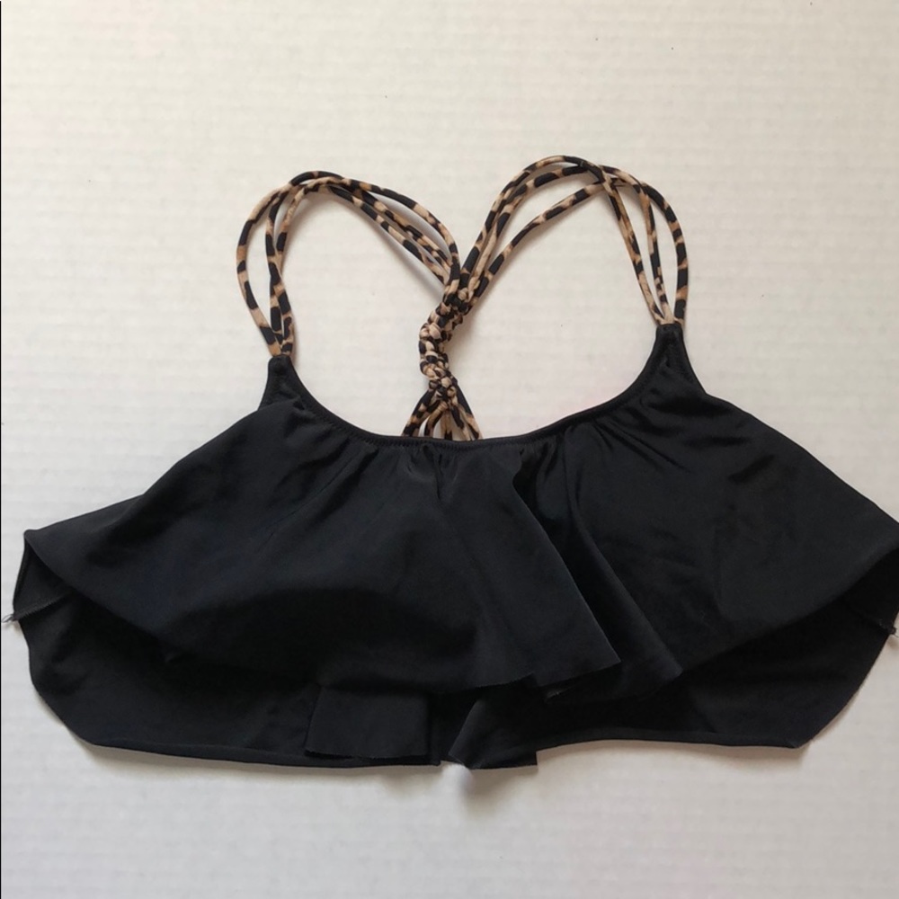 PINK Black Swim Top with Leopard Straps
